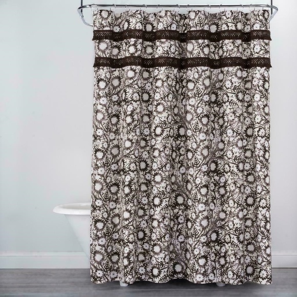 Opalhouse Bath Opalhouse Fringe Trim White Brown Black Floral Print